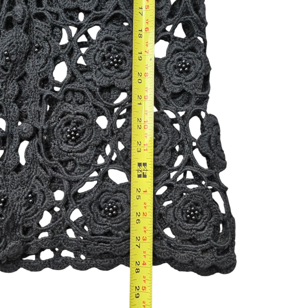 Vintage Crochet Beaded Black Vest Floral Handmade Cotton M L - Picture 6 of 7